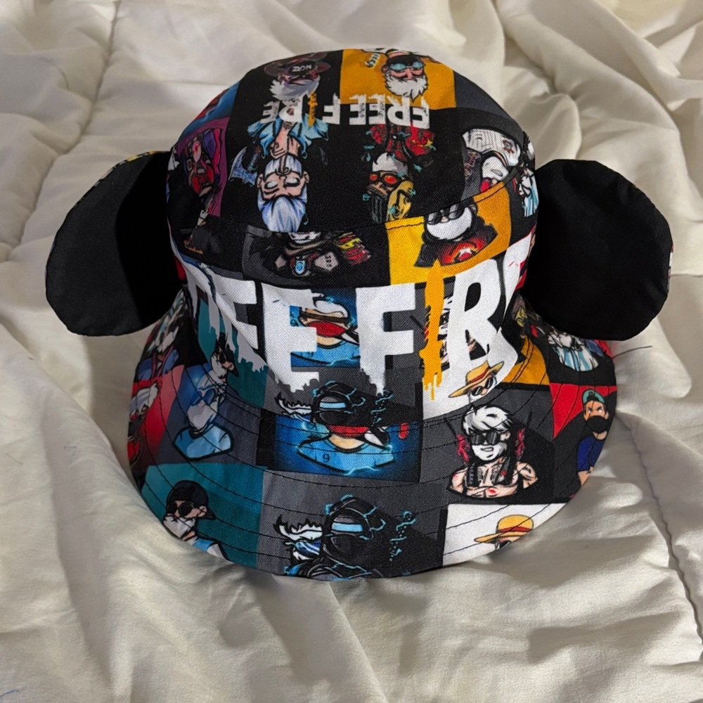 Free Fire Game Colorful Character Patchwork Bucket Hat with Ear Accents